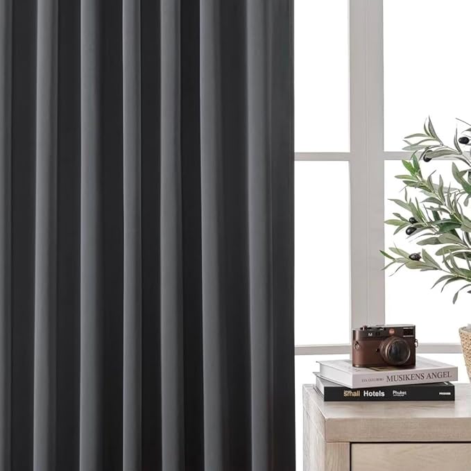 Joydeco 72 Inch Blackout Curtains for Bedroom,Black Out Curtains 72 Inch Long,Grey Curtains with Rod Pocket Back Tab,Noise Reducing Energy Save Wrinkle-Free Drapes,Halloween Window Treatments 2 Panels