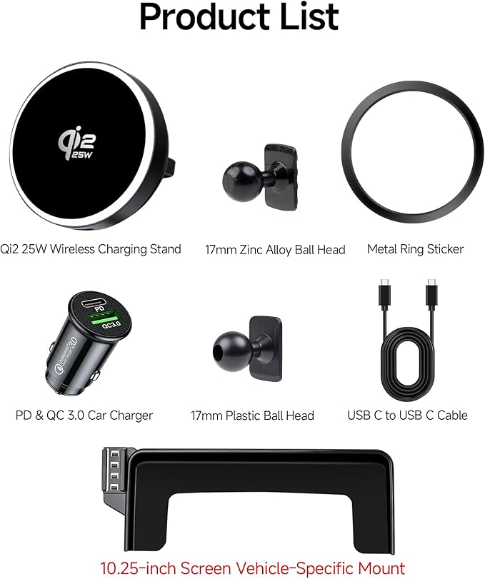 Qi2.2 Max 25W Fast Wireless Car Charger Phone Holder for 2020-2022 Mercedes-Benz GLC-Class/2019-2021 C-Class 10.25-Inch Screen, Magnetic Phone Mount Compatible with MagSafe