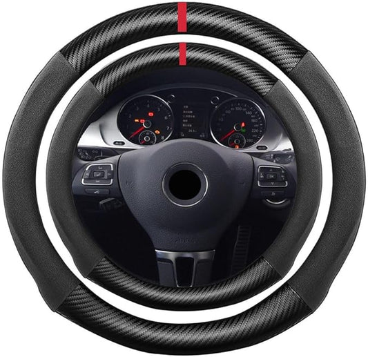 Suede Carbon Fiber Steering Wheel Cover, Compatible with Volkswagen Golf Arteon CC 15 inch Soft SuedeTouch Leather Sport Non-Slip Automotive Interior Accessories
