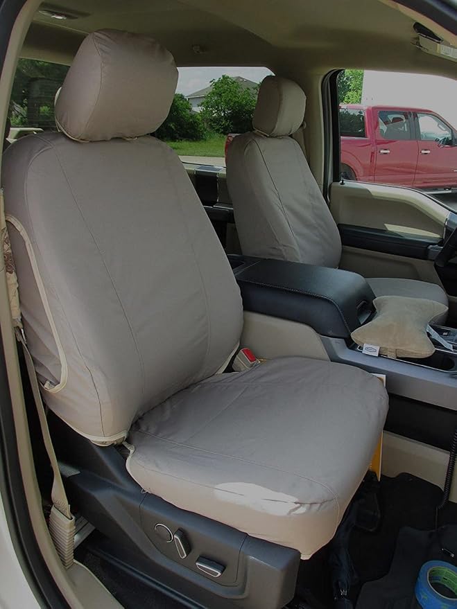 Durafit Seat Covers, F511-C8, Gray Waterproof Exact Seat Covers Compatible with 2015-2025 Ford F150-F550 XL/XLT/Lariat Front Buckets, Adjustable HR, Manual OR Electric Seats