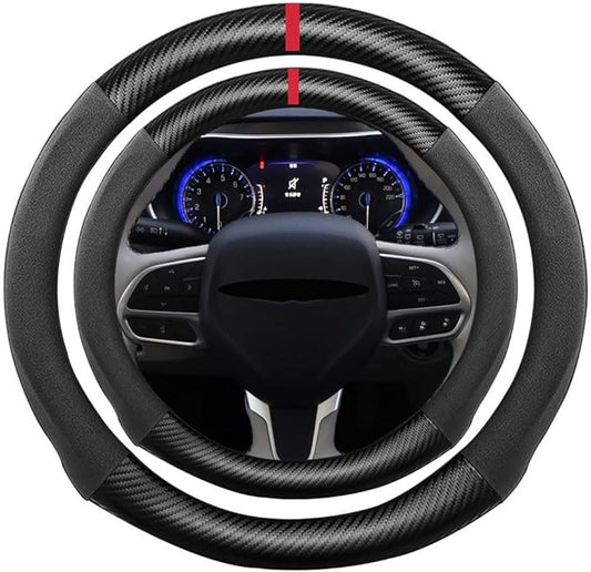 Suede Carbon Fiber Steering Wheel Cover, Compatible with 300 300C Pacifica Voyager Chrysler 15 inch Soft SuedeTouch Leather Sport Non-Slip Automotive Interior Accessories