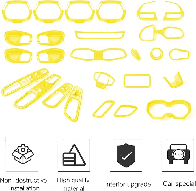 CheroCar 31 PCS Full Set Interior Decoration Trim Kit Steering Button Cover Door Handle Cover Air Outlet Cover Cup Holder Gear Cover Trim Door Speaker Cover for Jeep Renegade 2016-2018,Yellow…