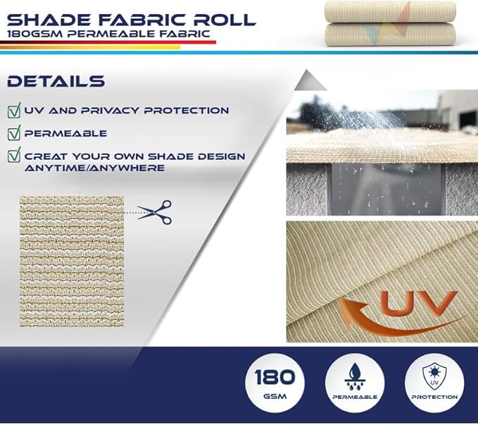 Windscreen4less 8'x15' Sun Shade Fabric Roll Shade Cloth Cover Wind Screen UV Block for Outdoor Pergola Patio Backyard Garden Greenhouse, Beige