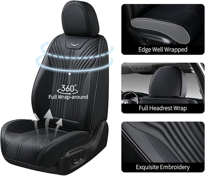 FLORICH Leather Seat Covers Car Seat Cover Full Set Waterproof Car Seat Protector Full Coverage Car Seat Cushion Universal Fit for Most Cars Trucks SUV, Black