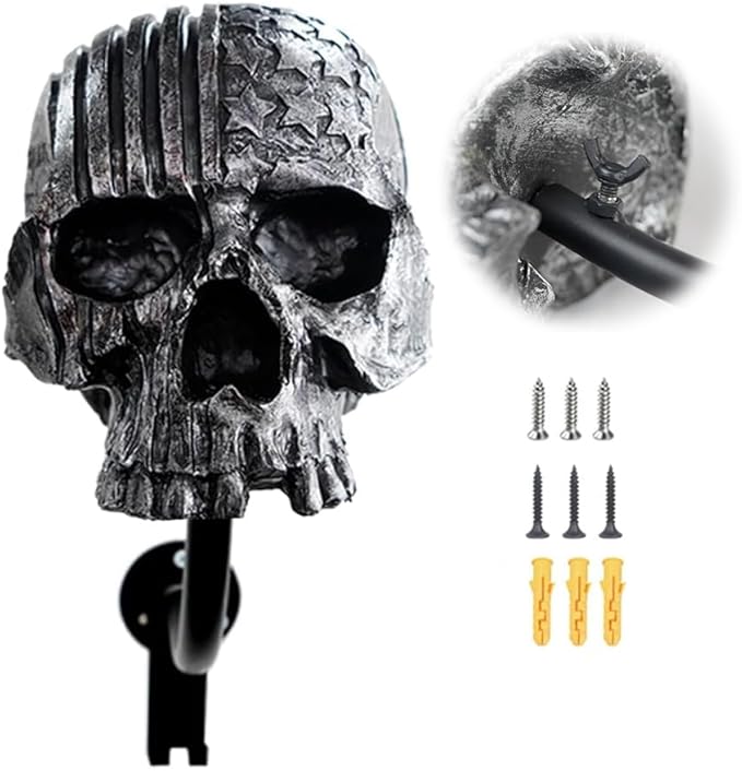 Helmet Holder,Skull Helmet Holder Wall Mount Helmet Rack with 2 Hooks Helmet Hanger for Coats,Caps,Baseballs,Rugby Helmet,Motorcycle Accessories