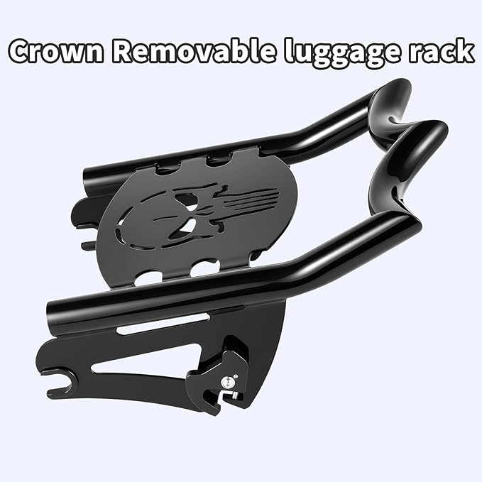 Crown Detachable Luggage Rack for Harley Touring 2009-2026 Street Road Electra Glide/Road King, Black （Skull）