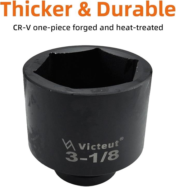 1" Drive 3-1/8" Jumbo Impact Socket, 6-Point, Heat Treated Cr-V Alloy Steel, One-Piece Forged, Surface Phosphating and Blackening Treatment, Anti-rust, Radius Corner Design, No Harm to Nut Corners