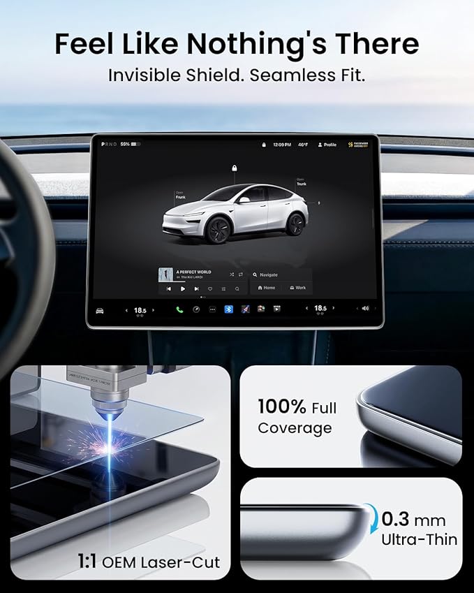 REEVAA 2025 Tesla Model Y Premium Screen Protector [Anti-Glare & No Fingerprint], 9H Aerospace Tempered Glass for 2025 Model Y Premium, with Alignment Frame, Matte, 15.4 Inch