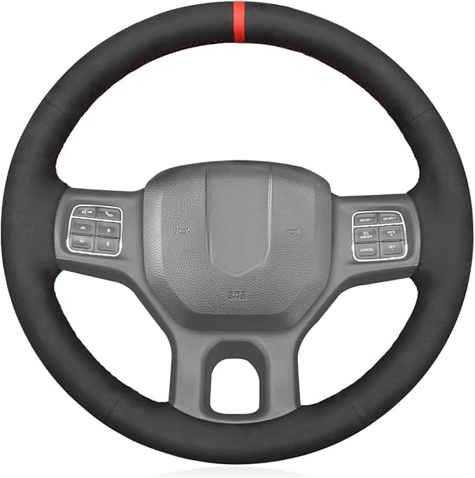 MEWANT Hand Stitch Black Suede Steering Wheel Cover Wrap for Dodge RAM 1500 2012-2018 1500 Classic 2500 3500 5500
