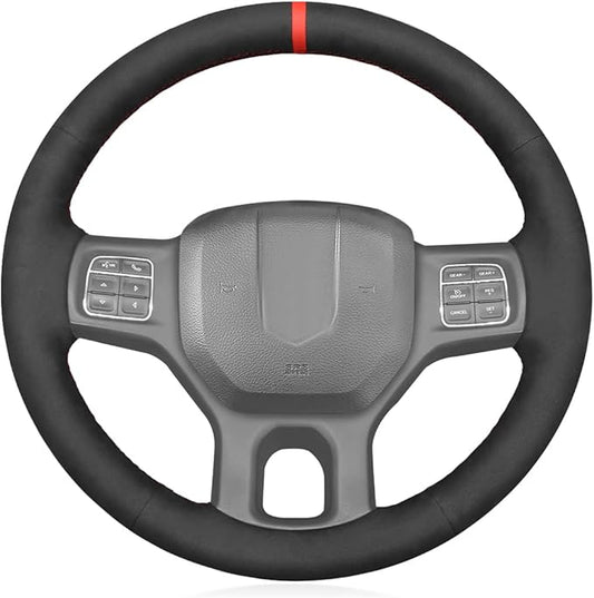 MEWANT Hand Stitch Black Suede Steering Wheel Cover Wrap for Dodge RAM 1500 2012-2018 1500 Classic 2500 3500 5500