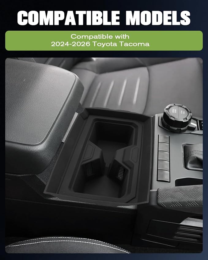 2026 Tacoma Center Console Cup Holder Inserts with Compartment Cover, Non-Slip Silicone to Prevent Spills Scratches & Hidden Storage Organizer for 4th Gen Toyota Tacoma Accessories 2026 2025 2024