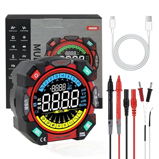Portable Digital Multimeter Tester 6000 Counts VA Display Auto-Ranging Multifunction Voltage Current Meter Measures AC/DC Volt/Current, Resistance, Capacitance, Temperature,Live Wire Detector