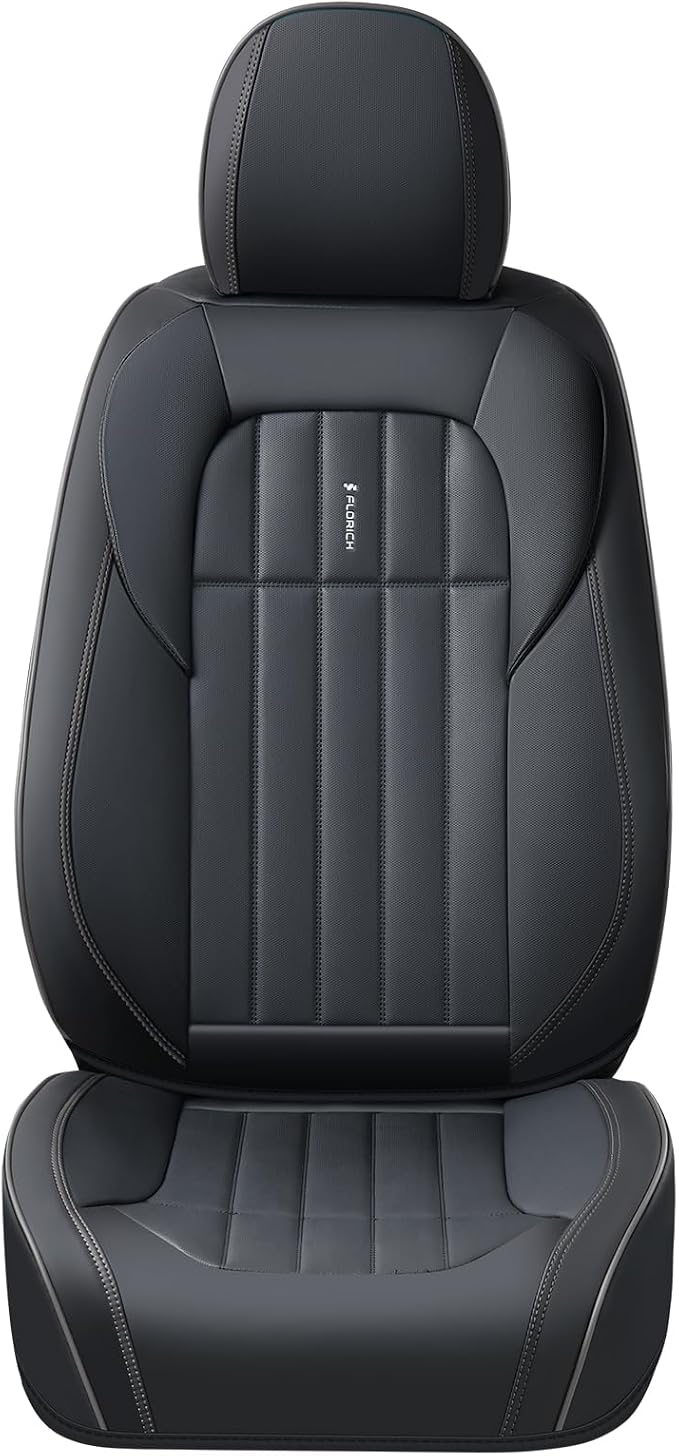 FLORICH Front Car Seat Covers, Leather Seat Covers for Cars, Waterproof Car Seat Protectors 2 Pack, Front Seat Covers for Cars, Automotive Seat Covers Protector Fit for Most Cars SUV Truck - Black