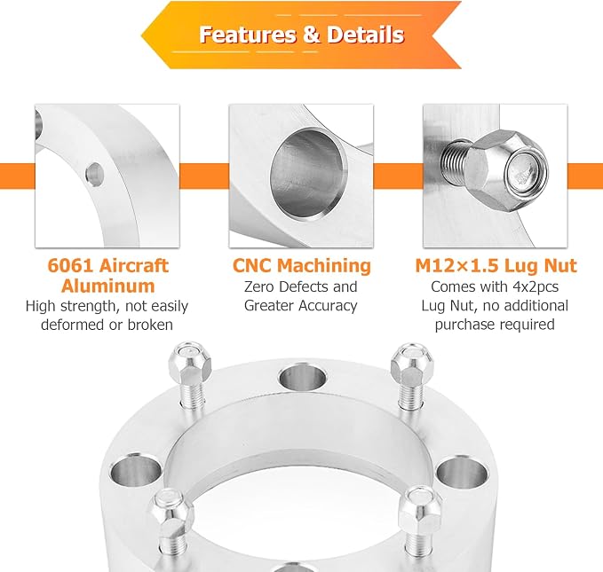 WeiSen 4x156mm 2" Wheel Spacers Compatible with Polaris RZR XP1000/900/Pro XP/Turbo/Ranger/General, 4PCS Wheel Adapters with M12x1.5 Studs & 131mm Bore