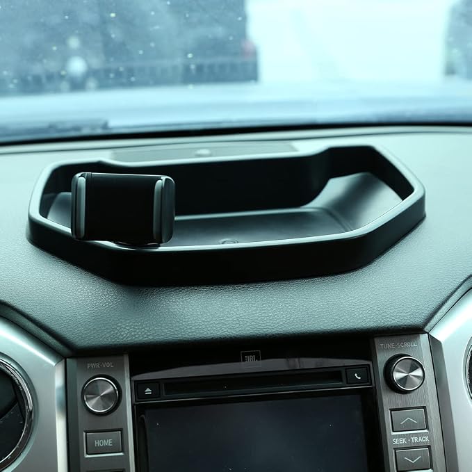 Fit for Toyota Tundra 2007-2021 Car Dash Center Console Table Storage Tray,Instrument Organizer ABS Black Materials Anti-Slip Backing Accessories (with A Style Mobile Phone Holder)