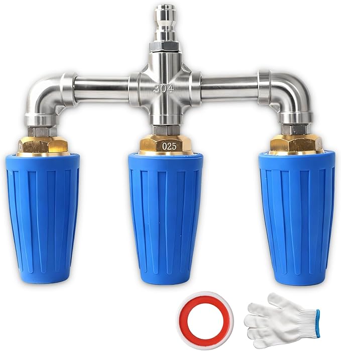 Triple Turbo Nozzle Pressure Washer, Triple Pressure Washer Nozzle, 360° Rotating 4000 PSI Turbo Nozzle with 1/4" Quick Connector 2.0 Orifice, 304 Stainless Steel for Driveway/Deck Clean(Blue)