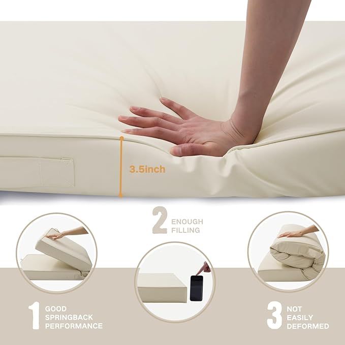 Outdoor Bench Cushion 4 inches Memory Foam Waterproof Patio Furniture Bench Cushion Porch Swing Cushion with Handle and Adjustable Strap, 48 x 18 Inch Cream