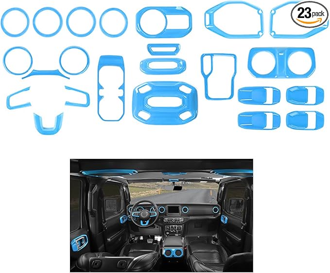 23PCS Full Set Interior Decor Trim Kits Fit for 2018-2023 Jeep Wrangler JL JLU & Gladiator JT 4Door Dashboard Cup Holder Headlight Switch Gear Shift Roof Speaker Map Light Inner Door Bowl Trim