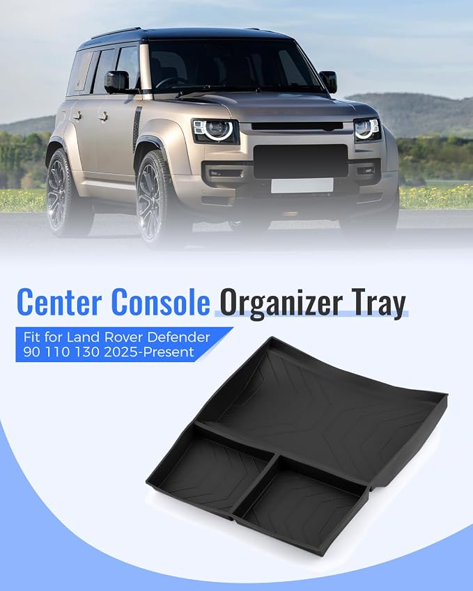 Center Console Organizer Tray Fit for Land Rover Defender 90 110 130 2025 2026, Black Silicone Storage Box Insert for Small Items