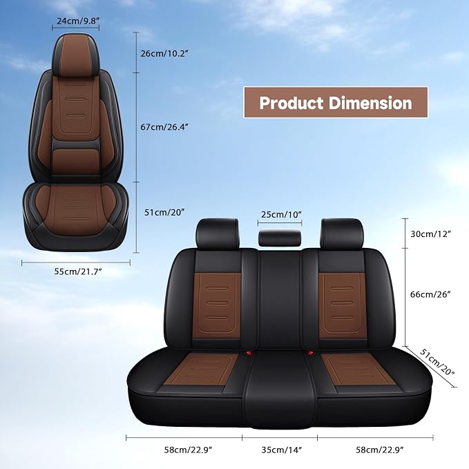 otoez Nappa Leather Car Seat Covers Full Set, Breathable Leather Automotive Seat Covers Front & Rear Seat Protectors with Lumbar Support, Universal Fit for Most Cars SUV Truck Sedan(Black+Brown)