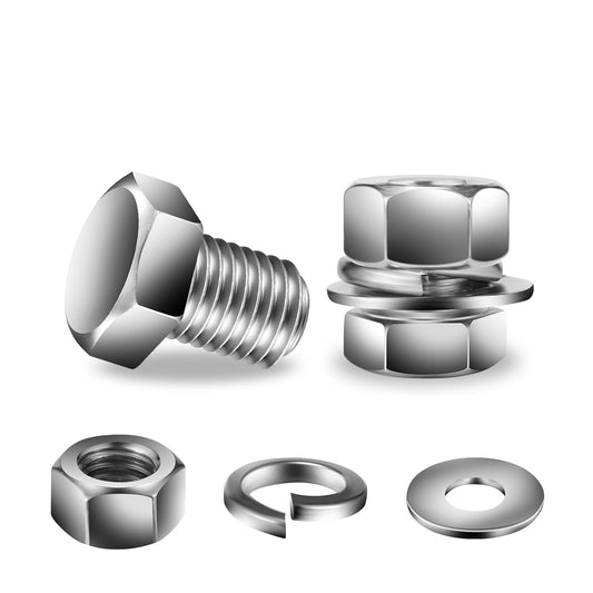 1/4-20 x 5/8" Hex Head Screw Bolt, Nuts, Flat & Lock Washers, 20Pcs 18-8 (304) Stainless Steel, Fully Threaded, by SG TZH