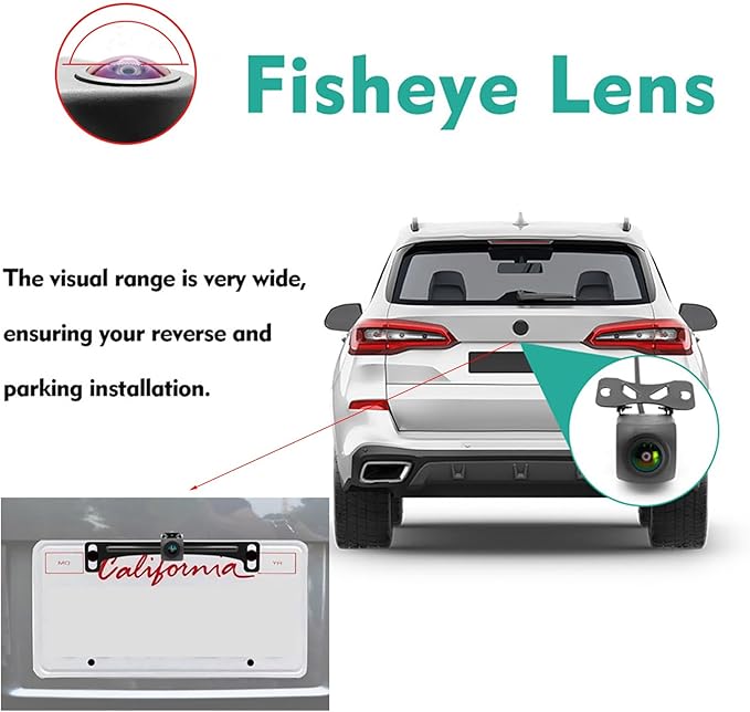 Backup Camera,2K AHD 1080P Fisheye Lens Waterproof Wide View Angle Metal Reverse CCD,HD Night Vision Parking Assist License Plate Camera Rear View Camera Three Control Line for Truck SUV RV
