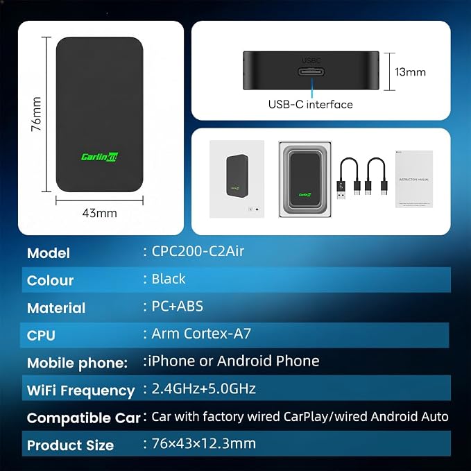 Carlinkit 5.0 Android Auto & Wireless CarPlay Adapter,Plug & Plug, Two Channel Connection, Online Update,for Cars with OEM Android Auto & Wired CarPlay (2016-2026), 10s Auto-Connect