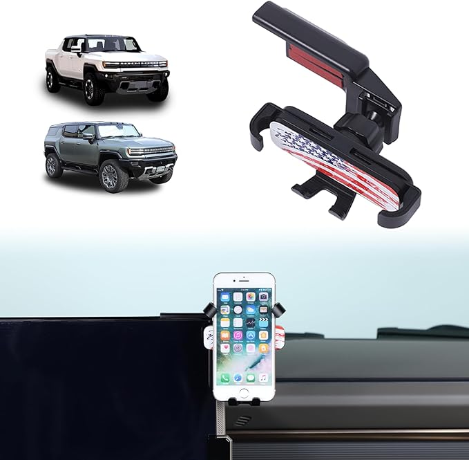 Car Phone Holder Mount for Hummer EV SUV Truck Accessories 2024 2025+ Right Side of Navigation Screen Rotatable Fixed Mobile Phone Holder Fit for iPhone Universally Smartphones (American Flag/C)
