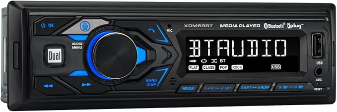 Dual Electronics XRM69BT 7-Character LCD Single DIN Car Stereo | Bluetooth Hands Free Calling & Music Streaming | Push to Talk Assistant | AM/FM Radio | USB Playback & Charging | Not a CD Player