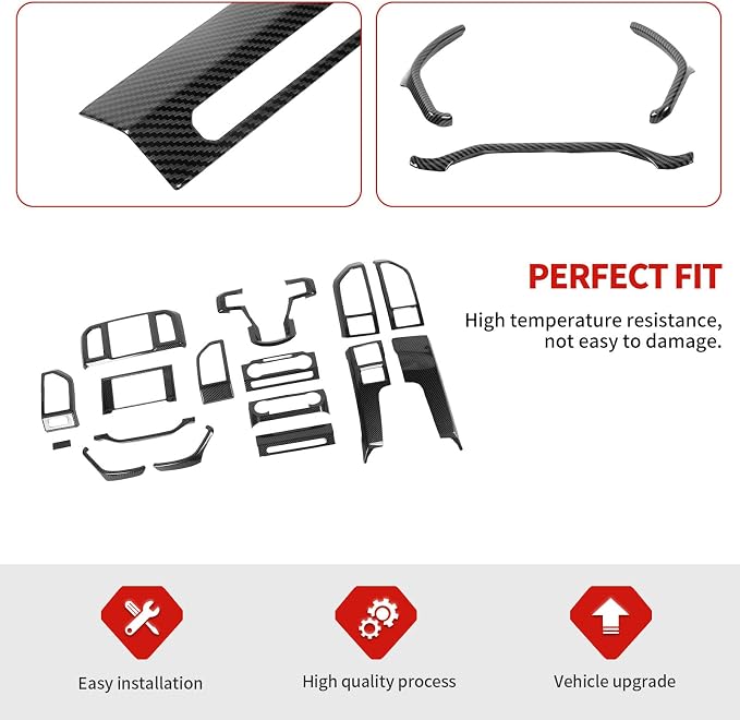 Jimen Fit for Ford F150 2015-2020, 16PCS Interior Trim Kits - Center Console Dashboard Cover, AC Control Panel, Volume Adjust Panel, Dash Side Air Vent Cover Trim (Carbon Fiber)