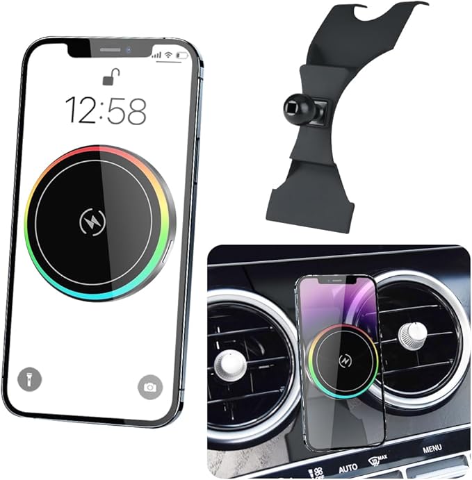 Car Magnetic Phone Mount for Mercedes Benz C-Class 2015-2018 and GLC Class 2015-2019 Auto Interior Accessories Best Cellphone Holder Fast 15W Wireless Charger Cell Phones Charging Screen Stand