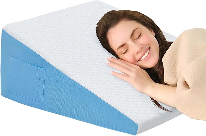 Wedge Pillow for Sleeping, 12" Bed Wedge After Surgery, Back Pain Relief, Memory Foam Pillow Triangle Incline Wedge for Back Support, Leg Elevation