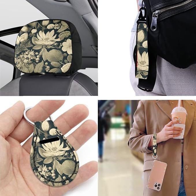 Retro Orchid Floral Print 13 Pcs Seat Covers Full Set Vintage Lotus Flower Painting Non Slip and Soft Headrest Cover Car Cup Pad Fit for Car,Truck,Van,SUV