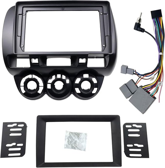 Stereo Bezel for Honda Fit 2007-2008 (American Version) Dash Installation Mount Trim Kit Fits 9" and Double Din Radio with Wiring Harness