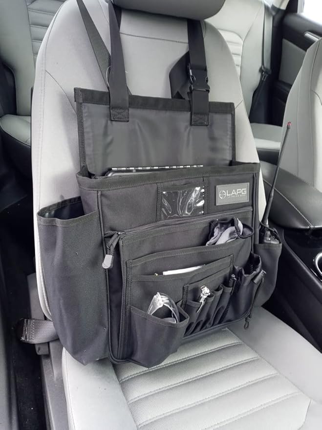 LA Police Gear Patrol Car/Truck Seat Gear Organizer Bag, Durable Tactical Portable Front Seat Squad Car Duty Gear Organizer