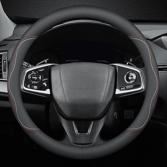 HAOTULE New Nappa Leather car Steering Wheel Cover, Universal 15 inch Black