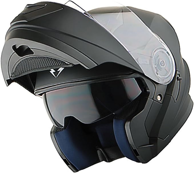 1Storm New Motorcycle Bike Modular Full Face Helmet Dual Visor Sun Shield with Rechargeable LED Tail Light: Matt Black