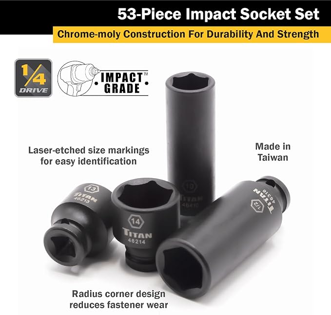 Titan 46053 1/4-Inch Drive SAE & Metric Impact Socket Set