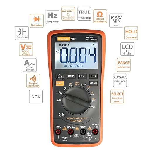 Auto Ranging Digital Multimeter TRMS 6000 with Battery Alligator Clips Test Leads AC/DC Voltage/Account,Voltage Alert, Amp/Ohm/Volt Multi Tester/Diode (Orange & 38B)
