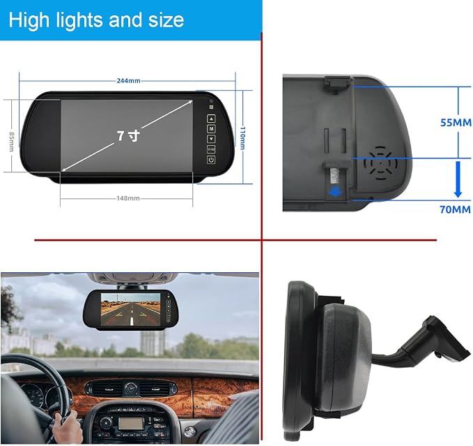1280 * 720 Pixel Third Roof Brake Lamp Car Backup Camera Replacement for Ford Transit 3 Van Transporter 2014-2015 Dritte 3 Waterproof Night Vision Reverse+7" Reverse Mirror