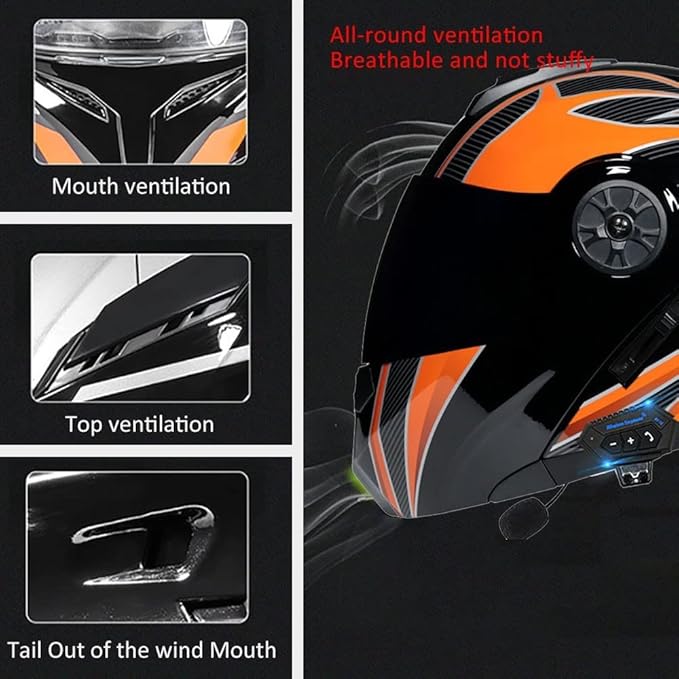 Bluetooth Modular Motorcycle Helmet DOT/ECE Approved Full Face Flip up Anti-Fog Double Visor Helmet Built-in Dual Speaker with Microphone for Adult Men and Women…