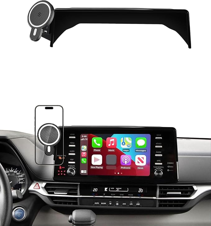 PZK Car Phone Holder for Toyota Sienna 2021-2024 XLE/XSE/Limited/Platinum Accessories 12.3-Inch Screen Fixed Clip Magnetic 15W Fast Wireless Charger Phone Mount with Sunglasses Storage Box 360° Rotate