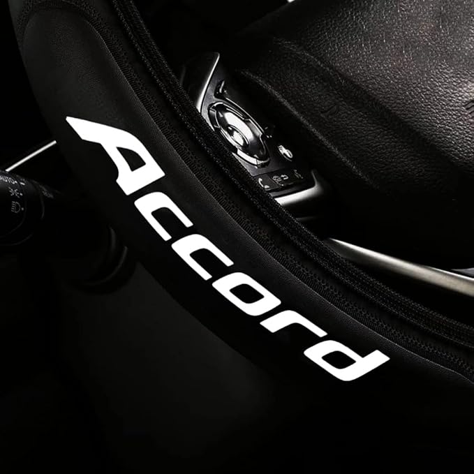Leather Steering Wheel Cover with a Rubber Inner Ring fit for 14-15 Inch Breathable Lightweight Easy to Install Compatible with Accord