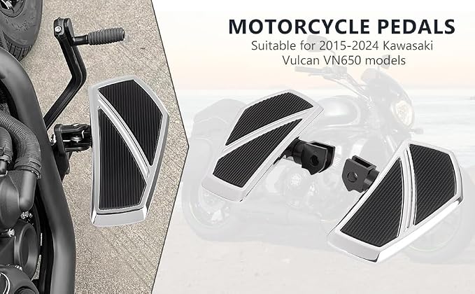 Front Footpegs Rider Floorboards Compatible with Kawasaki Vulcan S 650 Accessories 2015-2025 Anti-Slip Wide Motorcycle Highway Pegs (Chrome)