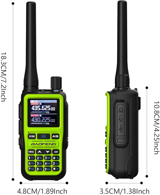 BAOFENG UV-5R Mini Two Way Radio BF-5R Mini Walkie Talkie Wireless Power Adjustable Tiny Size Frequency Copy 999 Channels Type-C Four Colors Portable Ham（2 Pack） (Green)