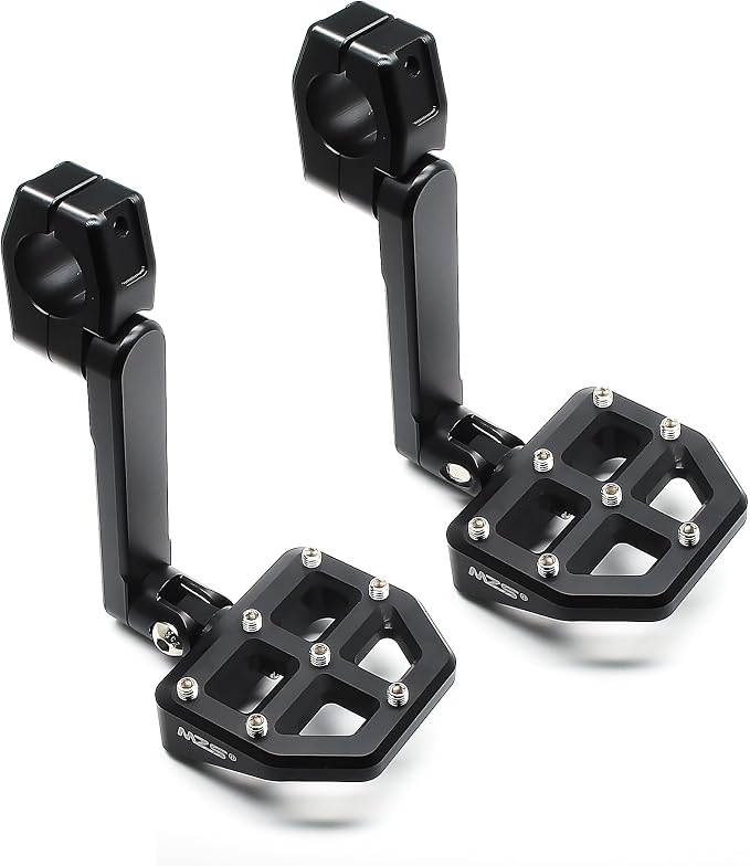 MZS 1.25" Highway Pegs, Motorcycle Adjustable Highway Foot Pegs Mount Long Angled CNC Aluminum Compatible with Sportster Softail Road King Street Glide Electra Dyna Vulcan VTX for 1 1/4 Engine Guard