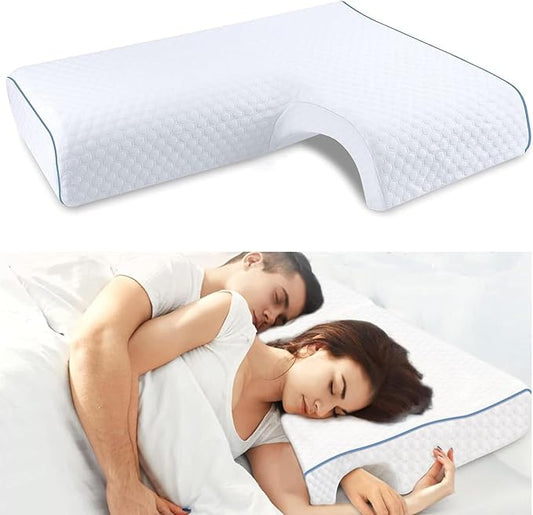 Arched Memory Cuddle Pillow for Adults with Arm Hole - 3D Arched Memory Foam Core, Slow Rebound Pillow for Back/Neck Pain Relief, with Pillowcase (L)