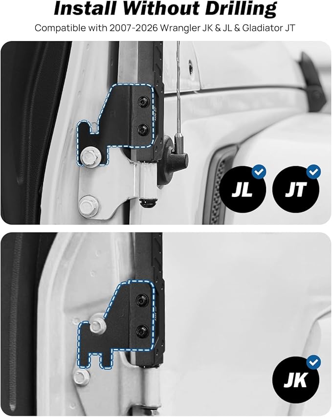 JOYTUTUS Mirrors Doors Off Compatible with Wrangler JK JL Gladiator JT, Door Hinge Mirror Anti-shake Wide Vision Easier Install, Doorless Side Quick Release Mirror