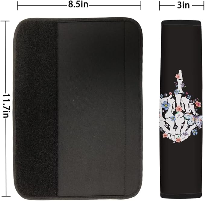 Skeleton Hand Butterfly Middle Finger Print 12 Pieces Skull Car Accessories Interior Seat Covers Full Set with Steering Wheel Covers+Seat Belt Pad+Keychain+Cup Coasters+Lipstick Holder