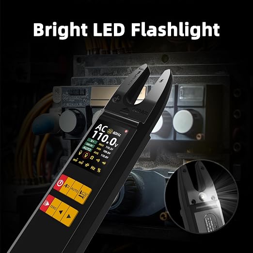 BSIDE DC AC Clamp Meter, Open-Jaw 600A with Smart, TRMS Color LCD Rechargeable Digital Multimeter, Amp Capacitance Diode Duty Cycle Ohm Hz Continuity V-Alert Live Check Voltage Tester with Flashlight